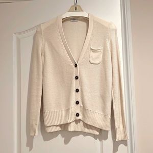 Madewell cream cardigan, size M but fits like an S. Brass button detail